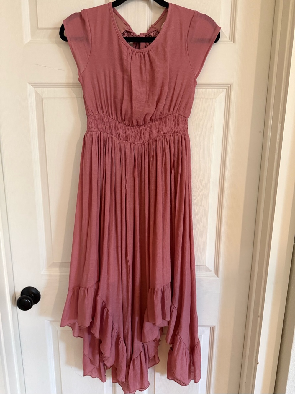 Girls' Mauve Pink Ruffle-Hem Cap Sleeve Dress